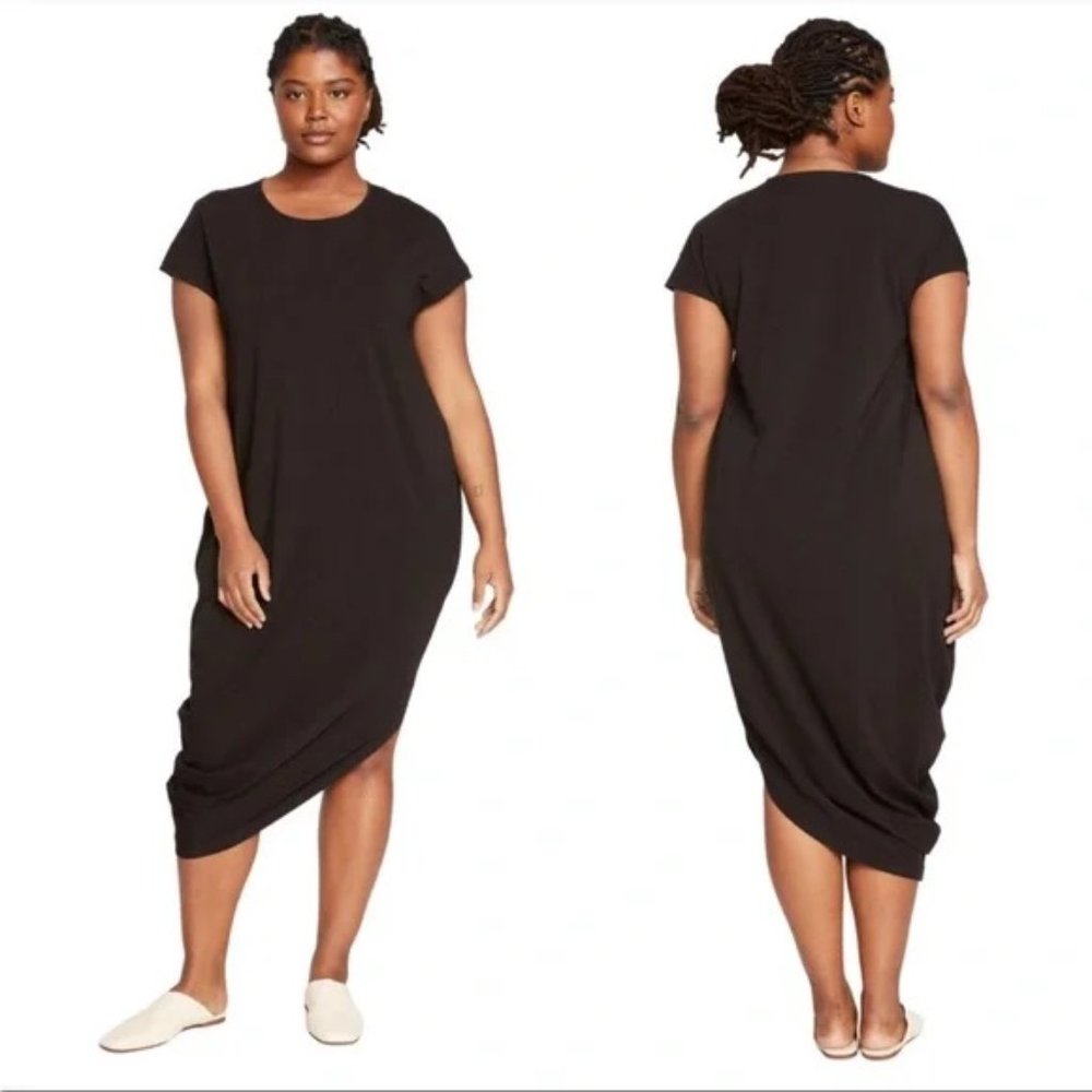 Universal Standard Black Geneva Crew Neck Short Sleeve Dress in Size 10-12  / XS